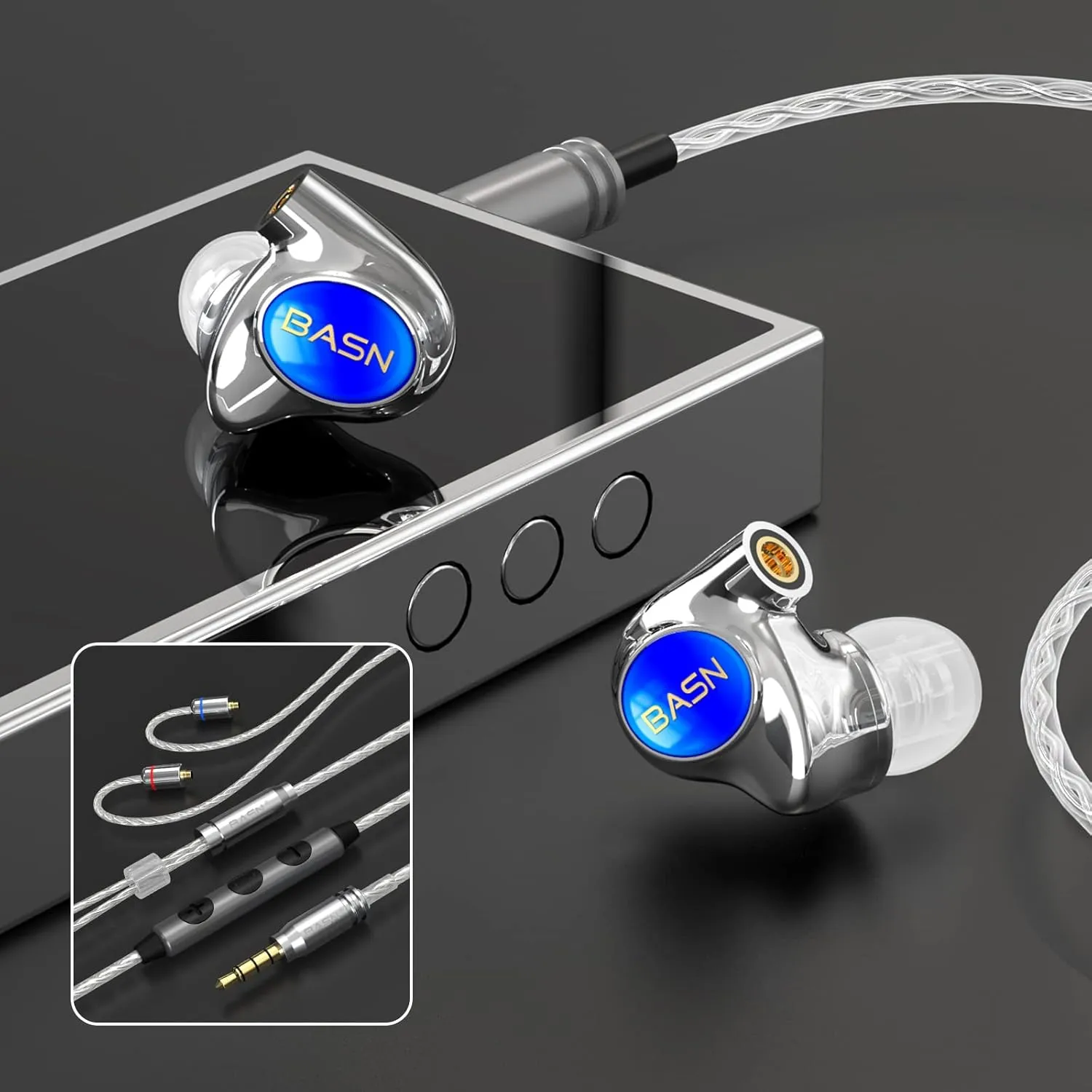 BASN Metalen PRO 4 Drivers in-Ear Monitors Headphones for Musicians, Noise Isolating Enhanced Bass Sound Earphones with CNC Metal Craft Shell, Wired Upgraded Detachable MMCX Cables(Sapphire)