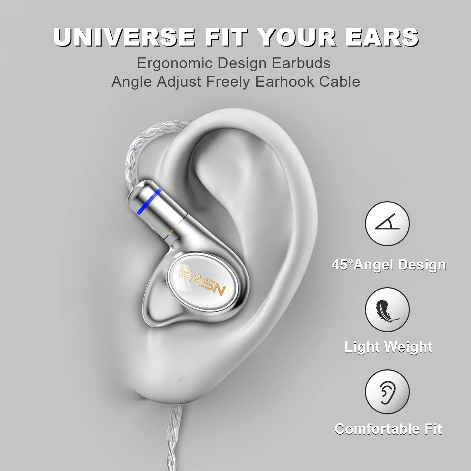 BASN Metalen PRO 4 Drivers in-Ear Monitors Headphones for Musicians, Noise Isolating Enhanced Bass Sound Earphones with CNC Metal Craft Shell, Wired Upgraded Detachable MMCX Cables(White)