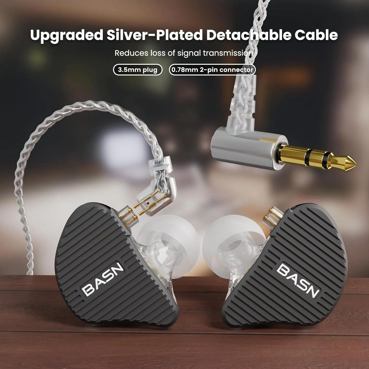 BASN Mix-PD in Ear Monitor,1Planar Driver   1Dynamic Driver HiFi IEM Earphones with CNC Crafted Metal Cover, Wired 0.78mm 2-Pin Silver Plated Detachable Cable for Musicians (Black)