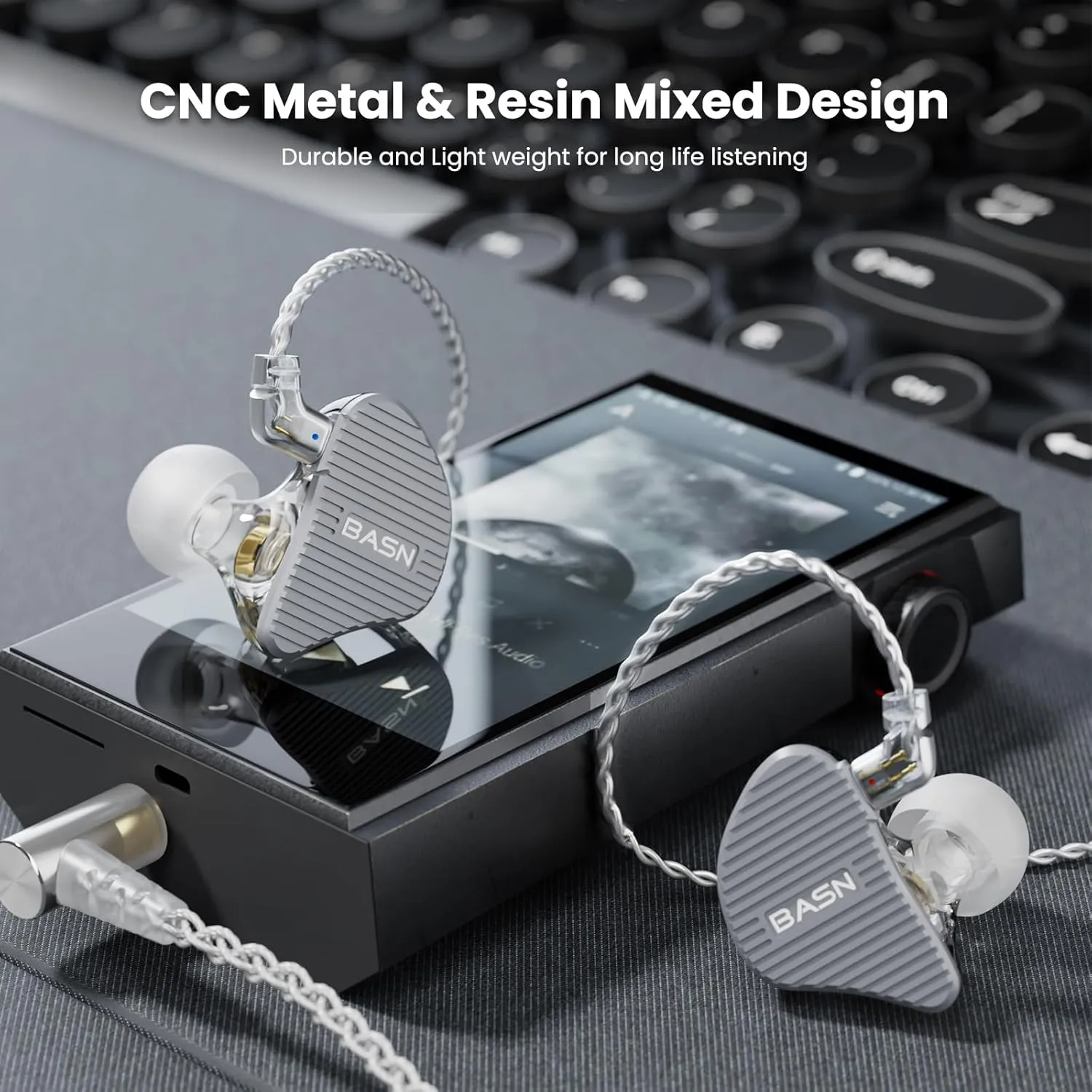 BASN Mix-PD in Ear Monitor,1Planar Driver   1Dynamic Driver HiFi IEM Earphones with CNC Crafted Metal Cover, Wired 0.78mm 2-Pin Silver Plated Detachable Cable for Musicians (Metallic Grey)