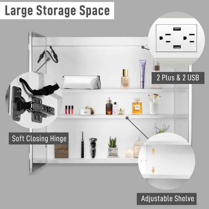 Bathroom Recess Lighted Mirror Medicine Cabinet