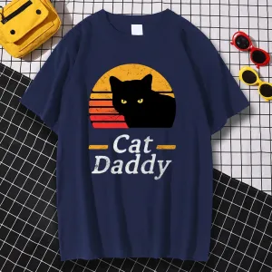 Black Cat Daddy Print Menswear Cartoon S-XXXL Tshirts Comfortable Summer Loose T Shirt Hip Hop Tee Clothes Crewneck T Shirts Men