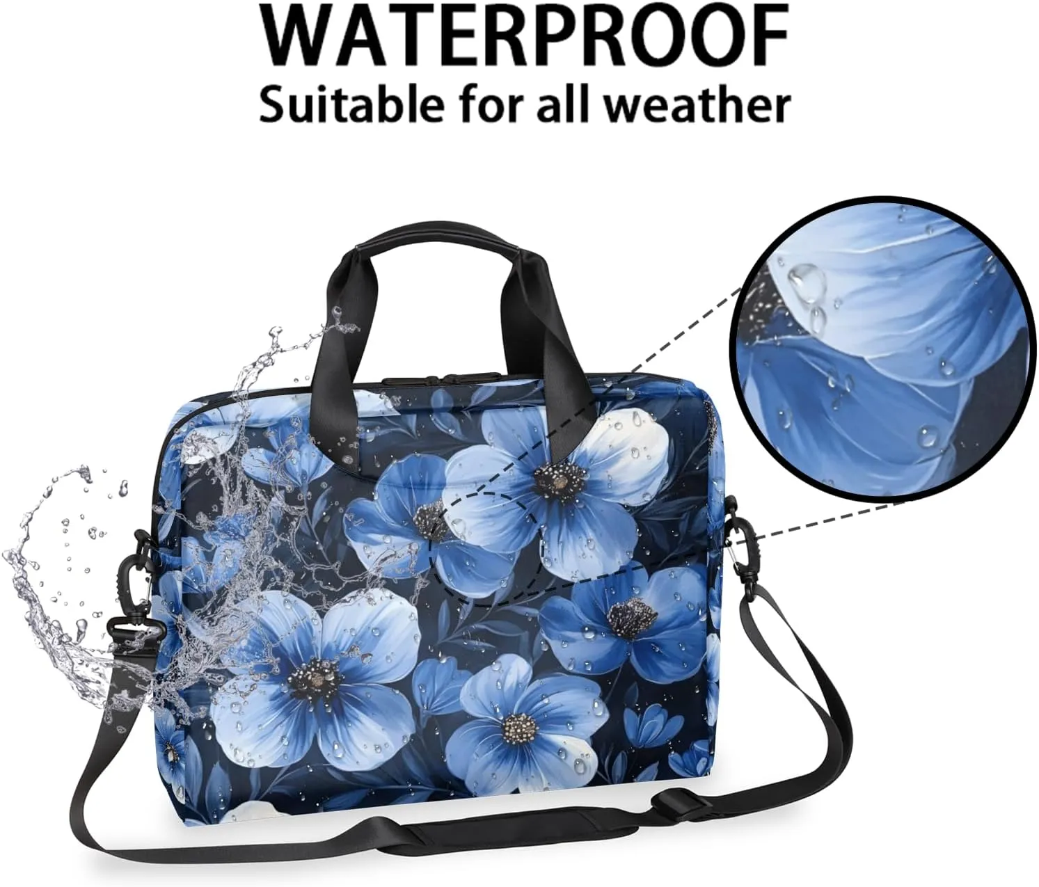 Blue Laptop Bag for 14 15 15.6 Inch, Waterproof Laptop Sleeve Case Computer Cover Carrying Bag Travel Work Briefcase Shoulder Bags
