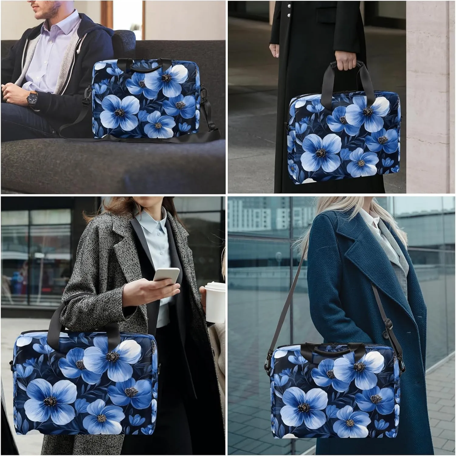 Blue Laptop Bag for 14 15 15.6 Inch, Waterproof Laptop Sleeve Case Computer Cover Carrying Bag Travel Work Briefcase Shoulder Bags