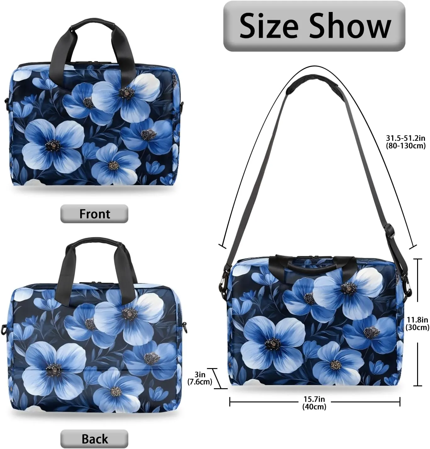 Blue Laptop Bag for 14 15 15.6 Inch, Waterproof Laptop Sleeve Case Computer Cover Carrying Bag Travel Work Briefcase Shoulder Bags