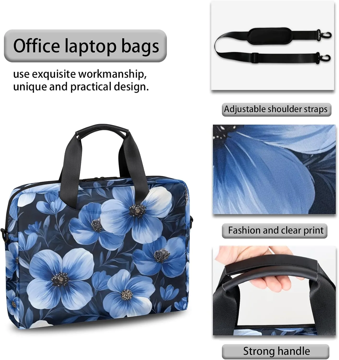 Blue Laptop Bag for 14 15 15.6 Inch, Waterproof Laptop Sleeve Case Computer Cover Carrying Bag Travel Work Briefcase Shoulder Bags