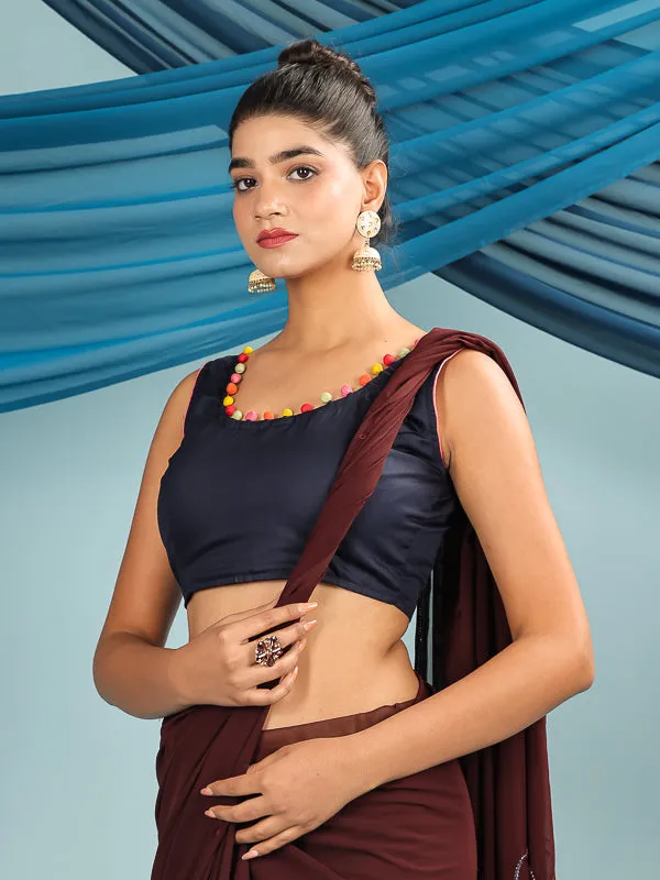 Blue Retro Sleeveless Padded Blouse