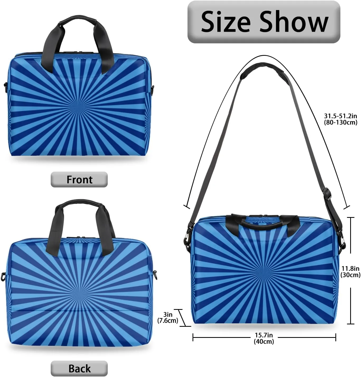 Blue Striped Laptop Sleeve Case 14 15 15.6 inch, Blue Striped Laptop Briefcase Shoulder Bag Waterproof Travel Computer Cover Carrying Bags