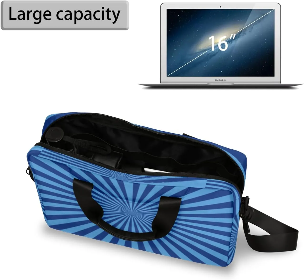 Blue Striped Laptop Sleeve Case 14 15 15.6 inch, Blue Striped Laptop Briefcase Shoulder Bag Waterproof Travel Computer Cover Carrying Bags
