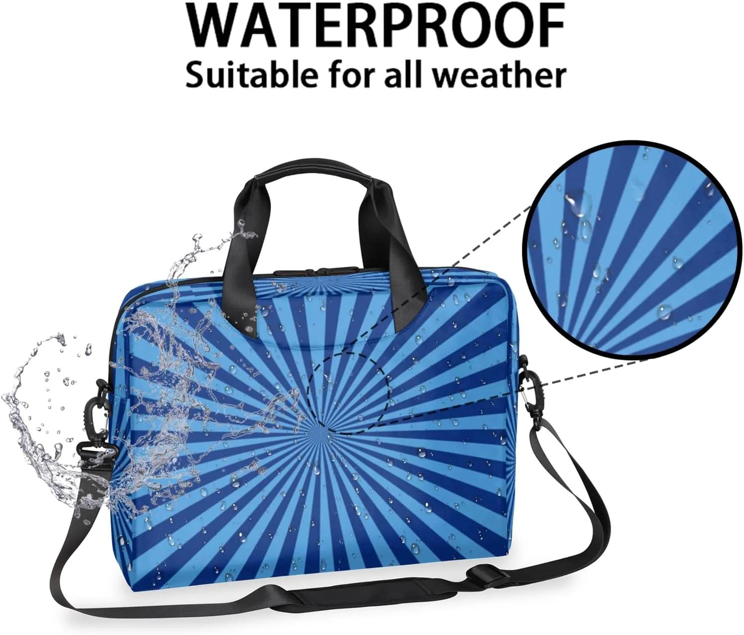 Blue Striped Laptop Sleeve Case 14 15 15.6 inch, Blue Striped Laptop Briefcase Shoulder Bag Waterproof Travel Computer Cover Carrying Bags