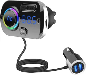 Bluetooth 5.0 Car Audio Transmitter | 20W PD Type-C & QC3.0 USB Fast Charging, Hands-Free Calling, RGB Ambient Light, TF Card & FM Transmitter for Enhanced Car Audio Experience