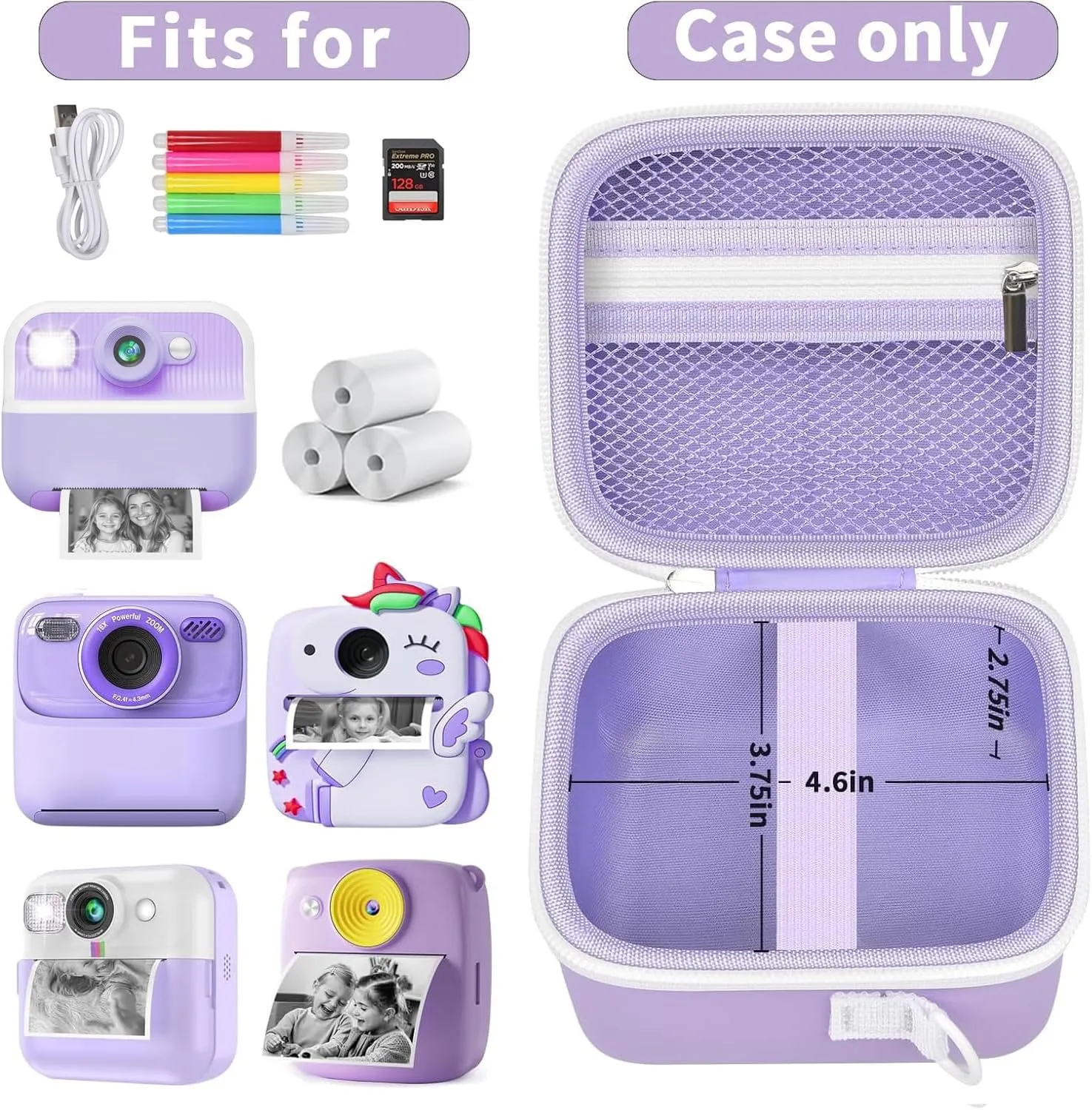 Boobowl Case for DUDUDRAGON/for Masterbee/for Cimizi Instant Camera, Kids Digital Cameras Storage as Christmas and Birthday Present for Print Papers, Colour Pen and Accessories (Bag Only)-Purple