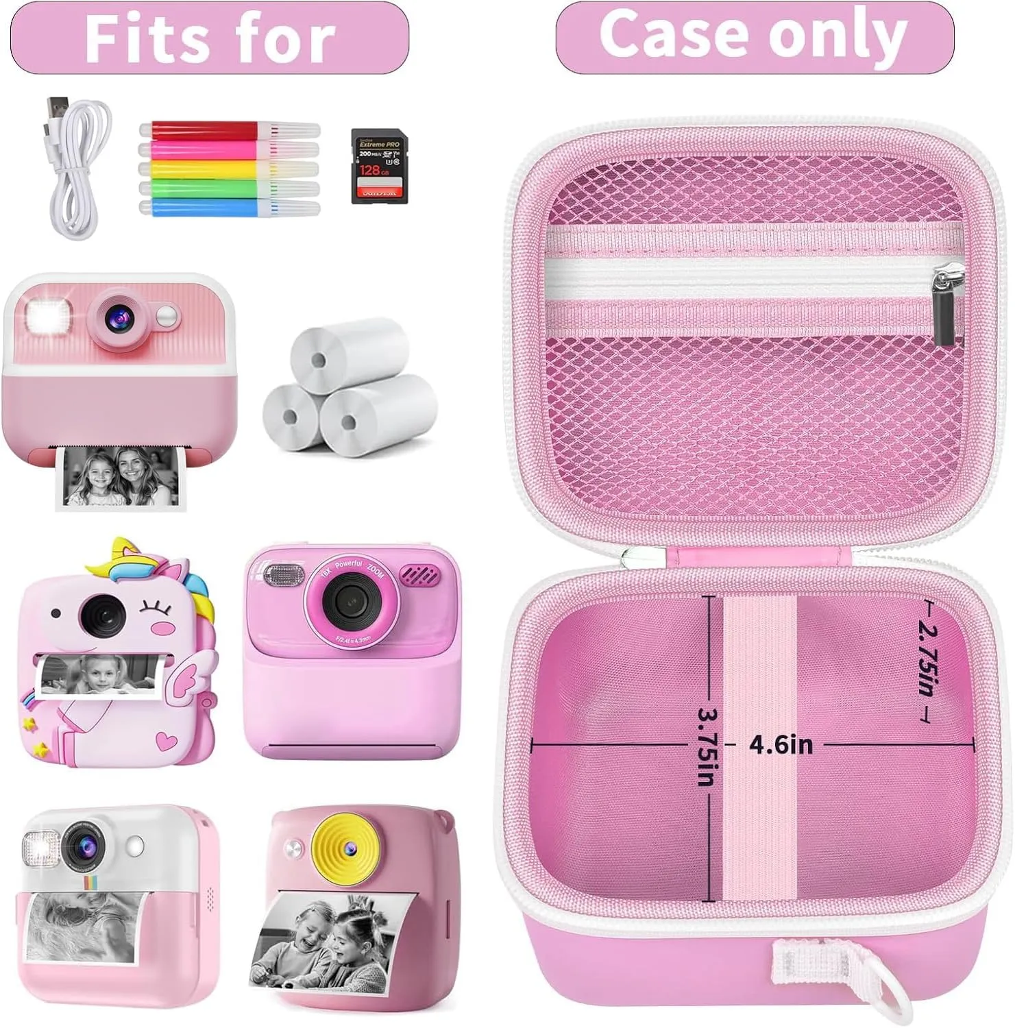 Boobowl Case for DUDUDRAGON/for Masterbee/for Cimizi Instant Print Camera, Kids Digital Cameras Storage as Christmas and Birthday Present for Print Papers, Colour Pen and Accessories (Bag Only)-Pink