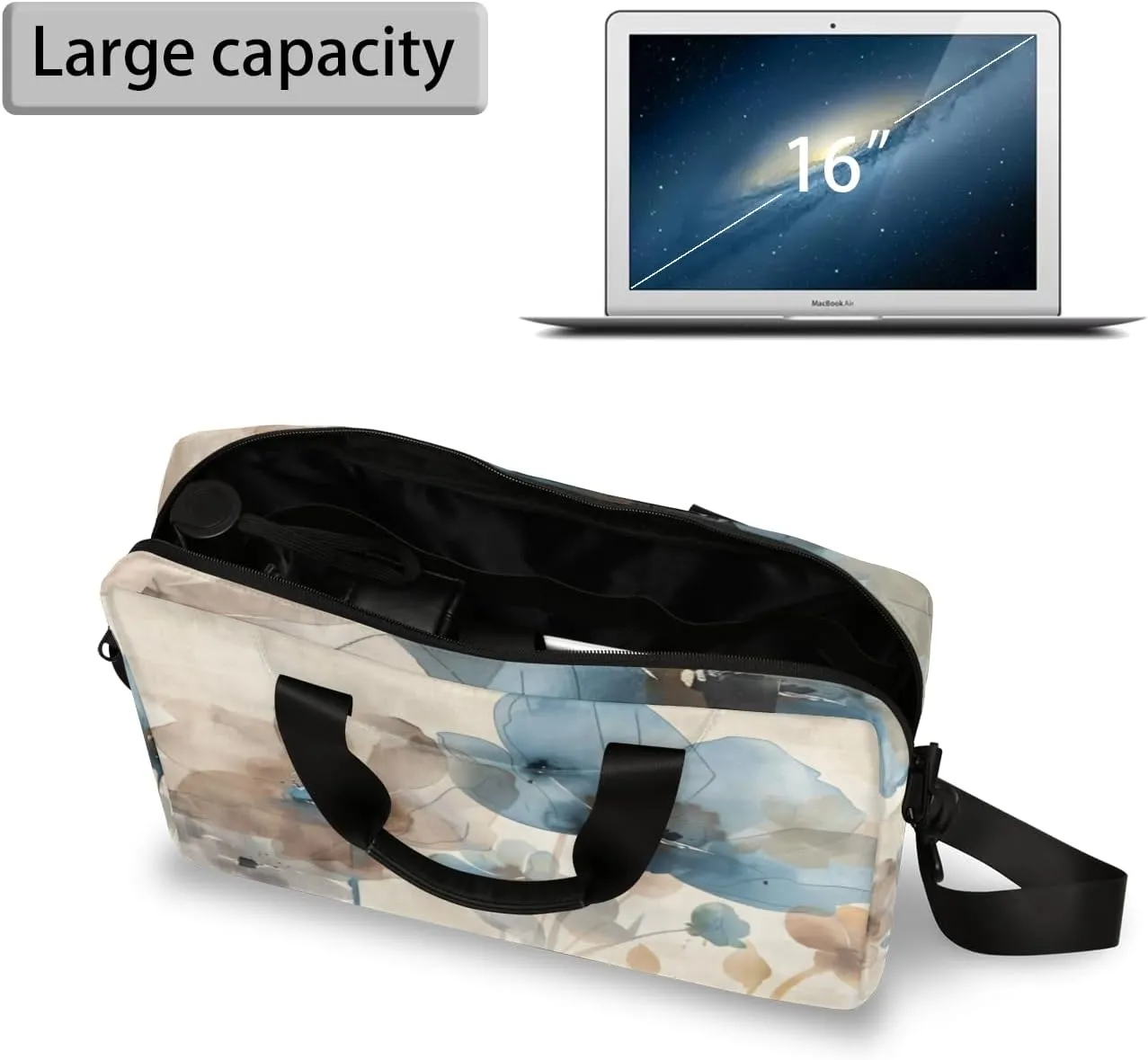 Brown Poppy Floral Laptop Sleeve Case 14 15 15.6 inch, Brown Poppy Floral Laptop Briefcase Shoulder Bag Waterproof Travel Computer Cover Carrying Bags