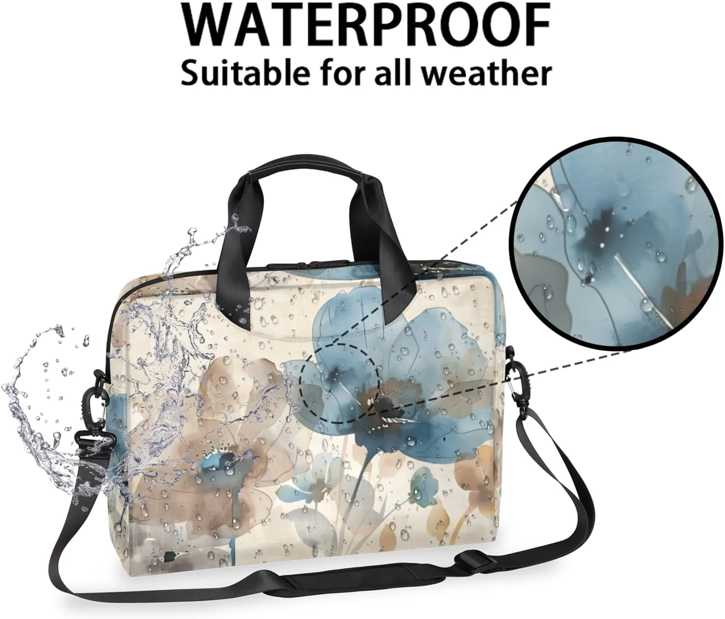 Brown Poppy Floral Laptop Sleeve Case 14 15 15.6 inch, Brown Poppy Floral Laptop Briefcase Shoulder Bag Waterproof Travel Computer Cover Carrying Bags