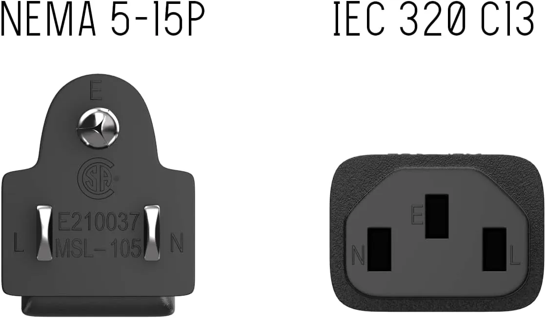 CableLeader 6ft 14 AWG Universal Power Cord IEC320 C13 to NEMA 5-15P, Extension Power Cord, Compatible with Computers, Monitors, Printers & TVs, Black, Pack of 1