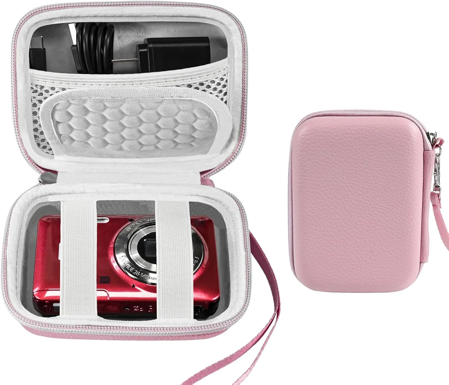 Camera Carrying Case For KODAK PIXPRO FZ55 / FZ53 / FZ45 / FZ43 16MP Digital Camera,Vlogging Camera Storage Holder Trave Bag,Hard Shell Camera Case,Mesh Bag Fits Batteries, Memory Card, Pink