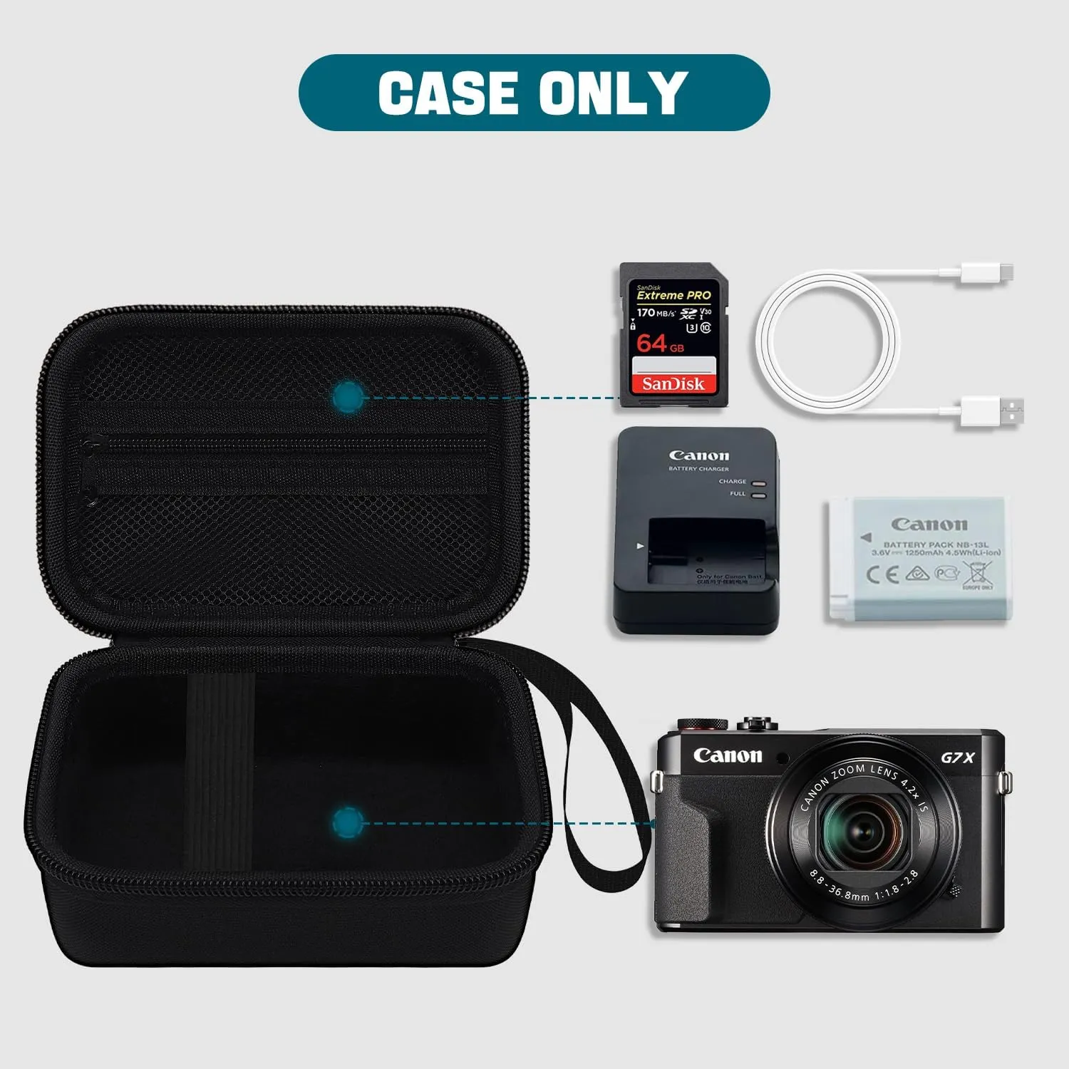 Camera Case for Canon PowerShot G7 X Mark II/ G7X Mark III/ G9 X Mark II Digital Camera, 4K Vlogging Camera Protective Cover Hard Travel Storage Bag, Mesh Pocket fits Cable, Batteries, Black