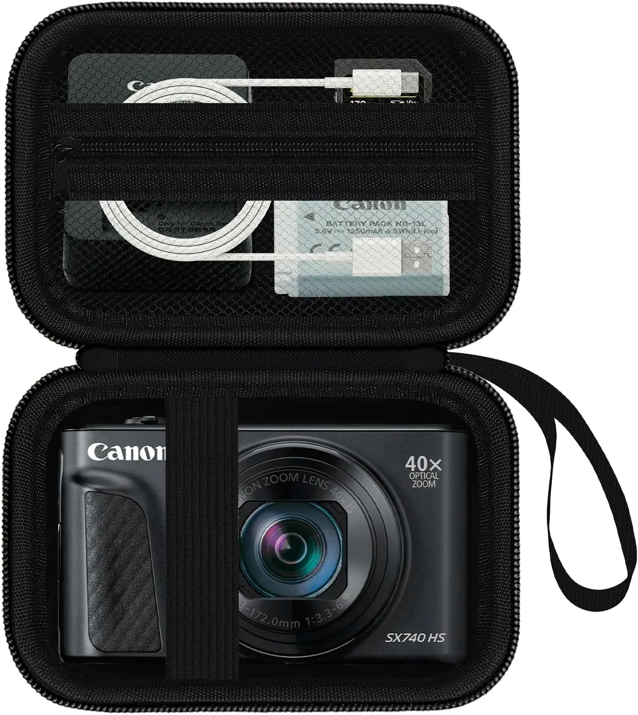Camera Case for Canon PowerShot SX740/ SX730/ SX720/ SX620/ G7 X Mark II III Digital Camera, Camera Protective Box Hard Travel Storage Bag, Mesh Pocket fits Cable, Batteries, SD Card, Black