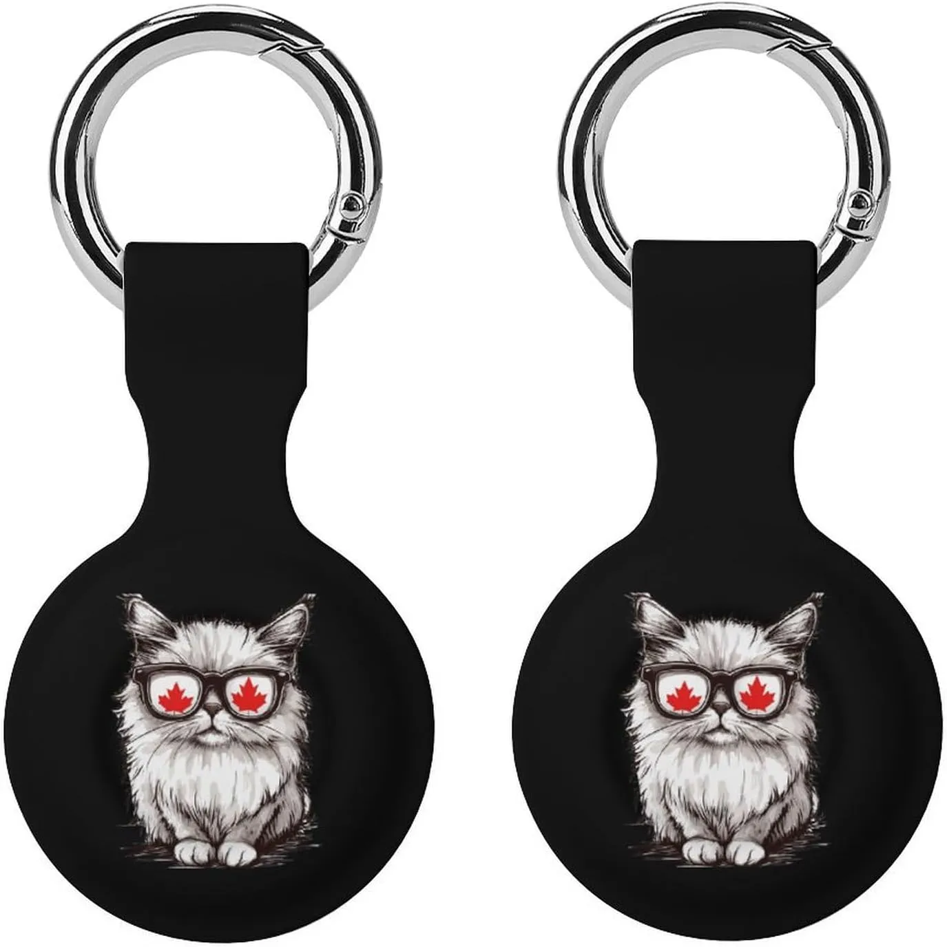 Canada Flag Canadian Cat Eyeglass Protective Case Compatible for Airtag Shockproof Case Cover with Keychain 2PCS