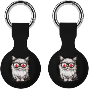Canada Flag Canadian Cat Eyeglass Protective Case Compatible for Airtag Shockproof Case Cover with Keychain 2PCS