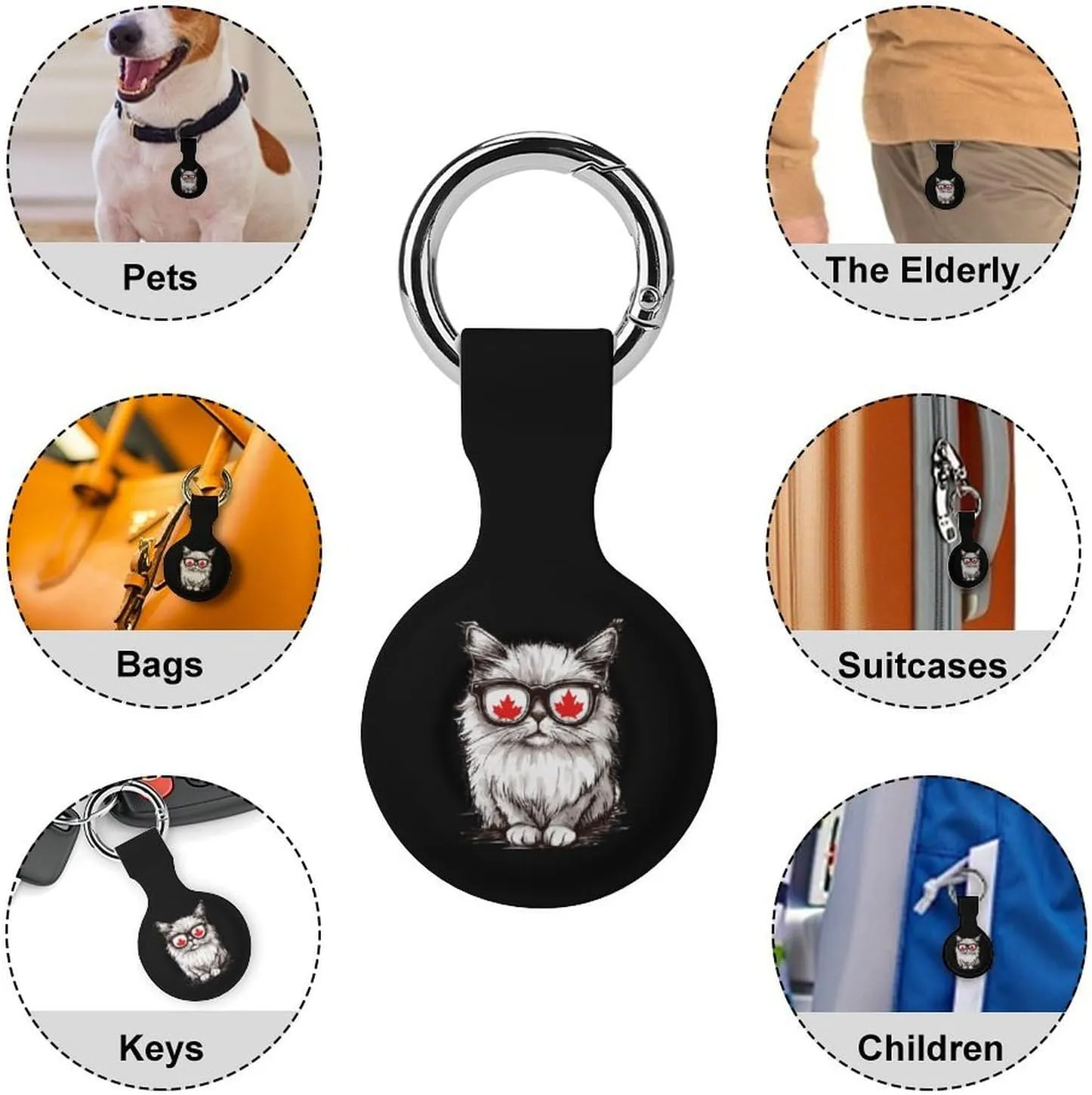 Canada Flag Canadian Cat Eyeglass Protective Case Compatible for Airtag Shockproof Case Cover with Keychain 4PCS