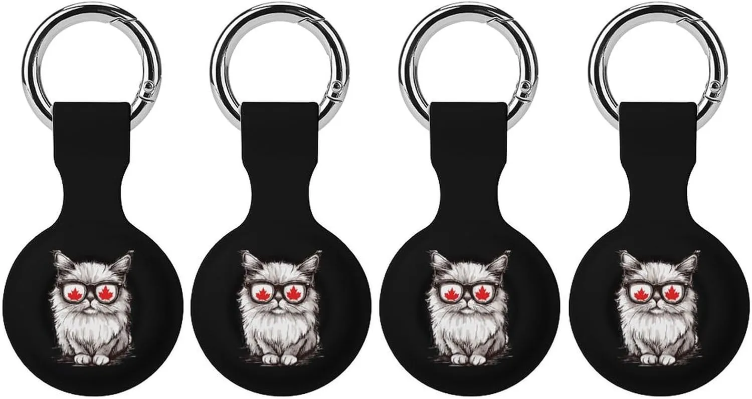 Canada Flag Canadian Cat Eyeglass Protective Case Compatible for Airtag Shockproof Case Cover with Keychain 4PCS