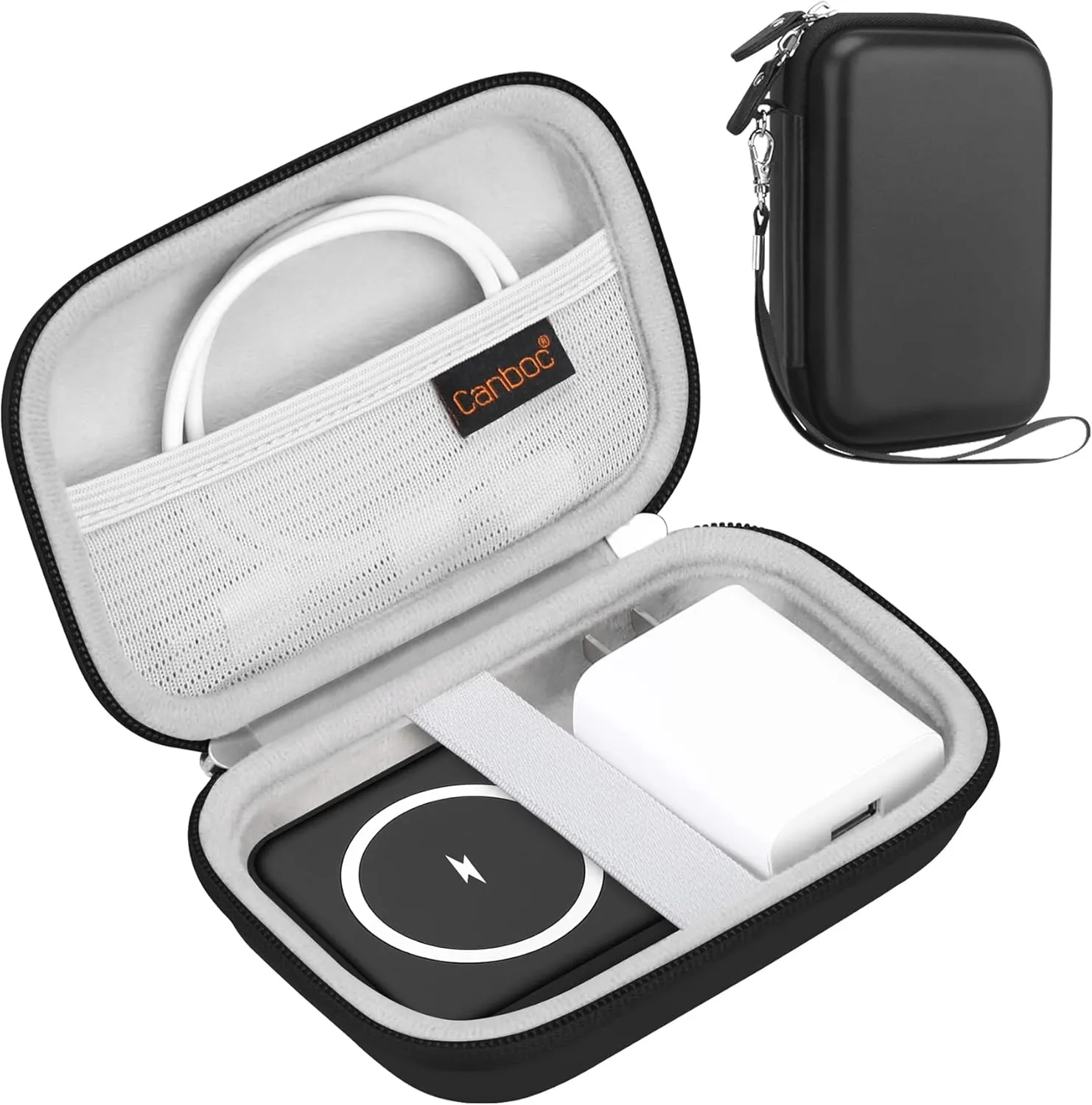 Canboc Hard Carrying Case for UCOMX Nano 3 in 1 Wireless Charger, Mesh Pocket fit USB Cable, Black(Case Only)