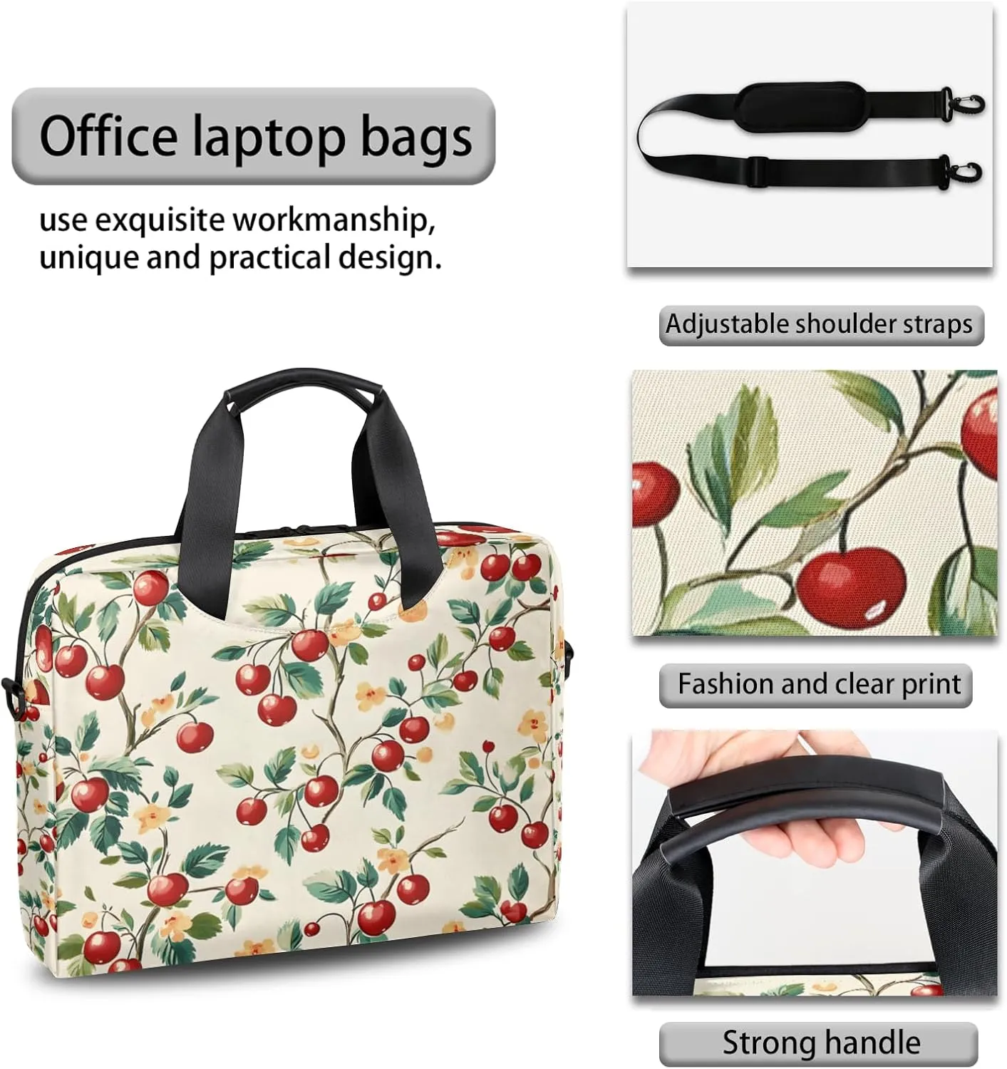 Cherry Laptop Bag for 14 15 15.6 Inch, Waterproof Laptop Sleeve Case Computer Cover Carrying Bag Travel Work Briefcase Shoulder Bags