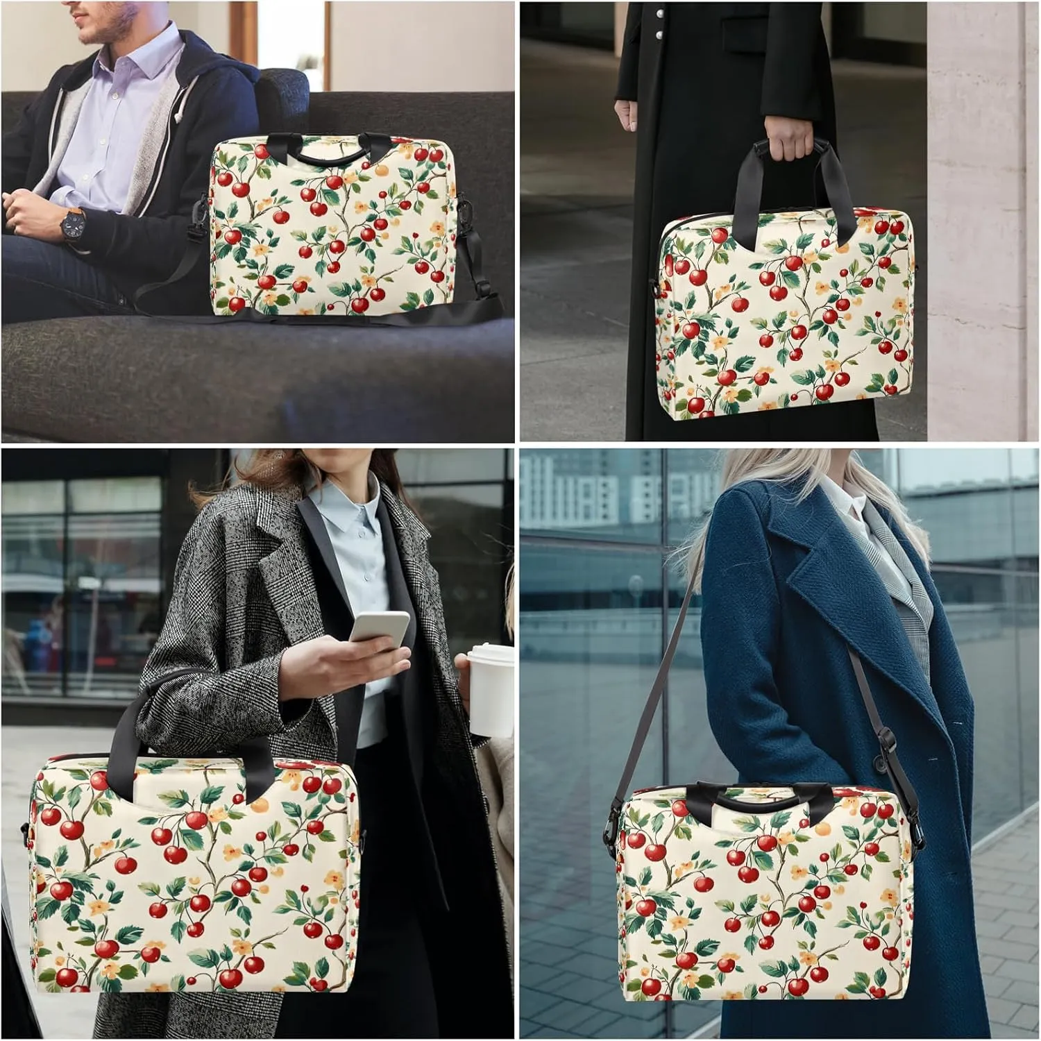 Cherry Laptop Bag for 14 15 15.6 Inch, Waterproof Laptop Sleeve Case Computer Cover Carrying Bag Travel Work Briefcase Shoulder Bags