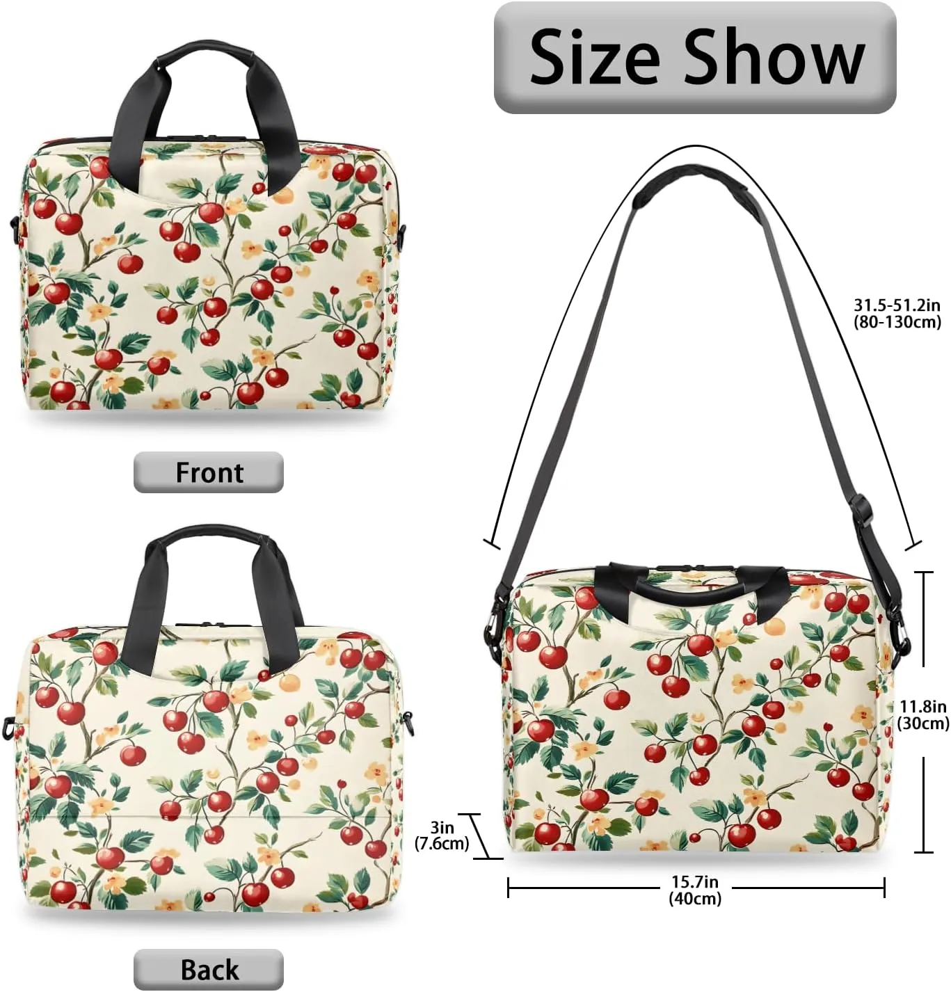Cherry Laptop Bag for 14 15 15.6 Inch, Waterproof Laptop Sleeve Case Computer Cover Carrying Bag Travel Work Briefcase Shoulder Bags