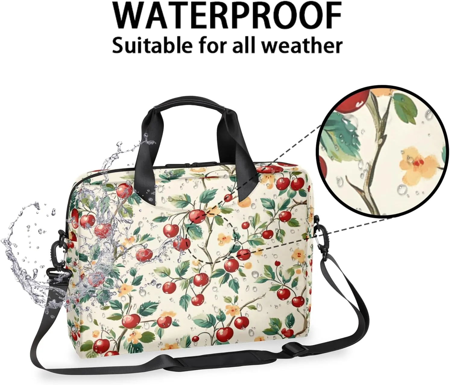 Cherry Laptop Bag for 14 15 15.6 Inch, Waterproof Laptop Sleeve Case Computer Cover Carrying Bag Travel Work Briefcase Shoulder Bags