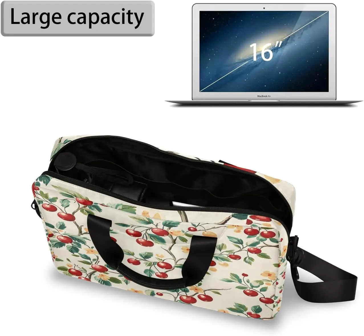 Cherry Laptop Bag for 14 15 15.6 Inch, Waterproof Laptop Sleeve Case Computer Cover Carrying Bag Travel Work Briefcase Shoulder Bags