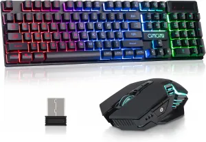 CHONCHOW USB Wireless Gaming Keyboard and Mouse Combo, LED Backlit Ergonomic Mechanical Feeling Keyboard, Rechargeable 2500mAh Battery, Anti-ghosting Keyboards 7D 3600DPI Mice for PC Gamer