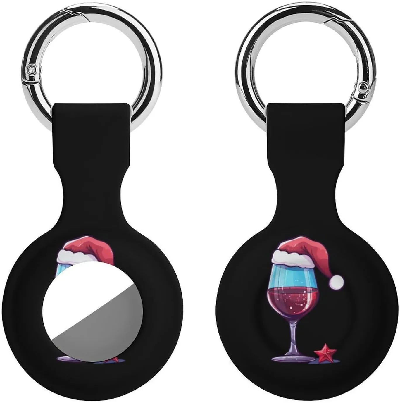 Christmas Red Wine Glass Print Protective Case Compatible for Airtag Shockproof Case Cover Holder with Keychain 1PCS