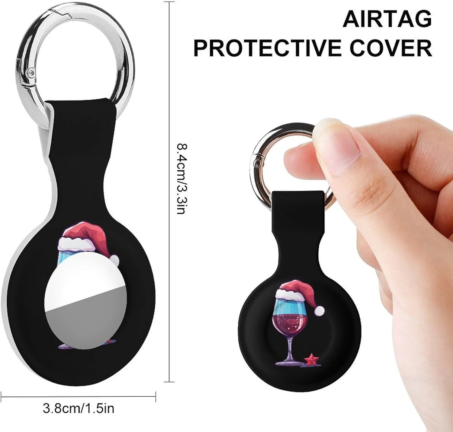 Christmas Red Wine Glass Print Protective Case Compatible for Airtag Shockproof Case Cover Holder with Keychain 1PCS