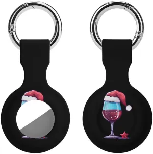 Christmas Red Wine Glass Print Protective Case Compatible for Airtag Shockproof Case Cover Holder with Keychain 1PCS