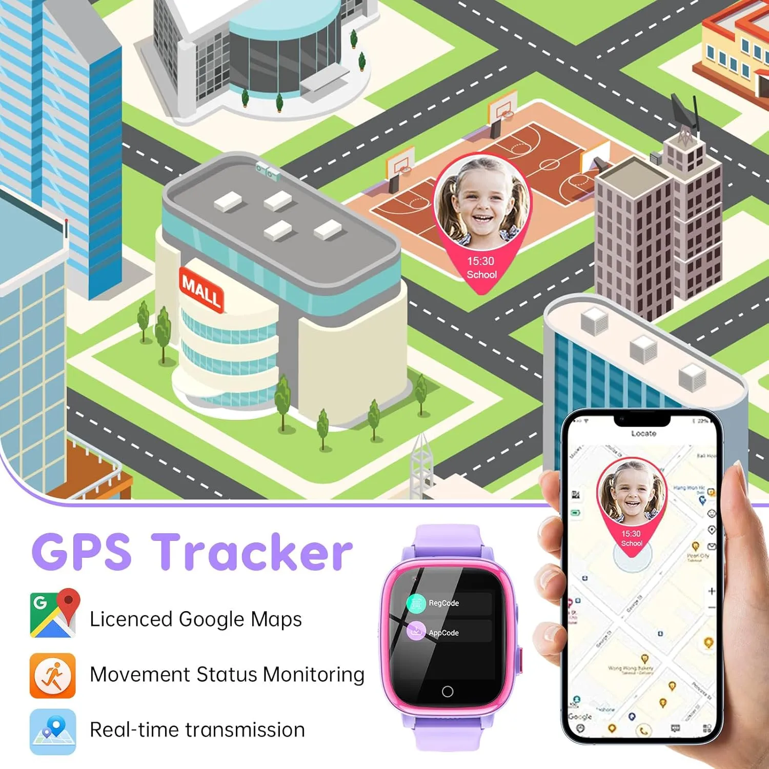 cjc 4G Smart Watch for Kids with GPS Tracker, Texting and Calling, Kids Watch for Ages 4-12 - Includes 2 Way Call, Video Call, Chat, SOS Alerts, App - Fun & Educational Birthday Gift Idea (Purple)