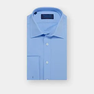 Classic Fit Plain Sky Blue Cotton Shirt with Classic Collar & Double Cuff