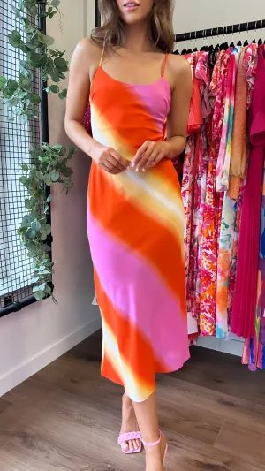 Clora Fuchsia Multicolour Striped Maxi Dress