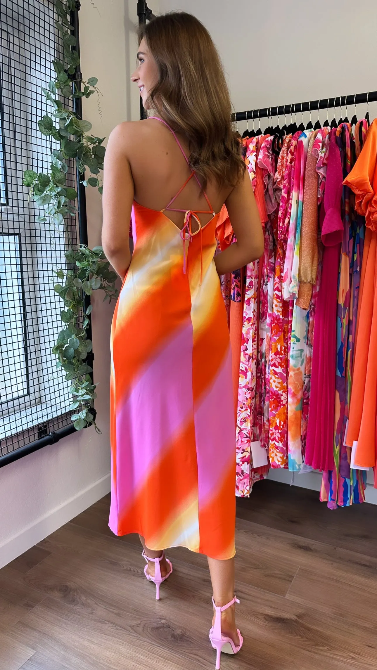 Clora Fuchsia Multicolour Striped Maxi Dress