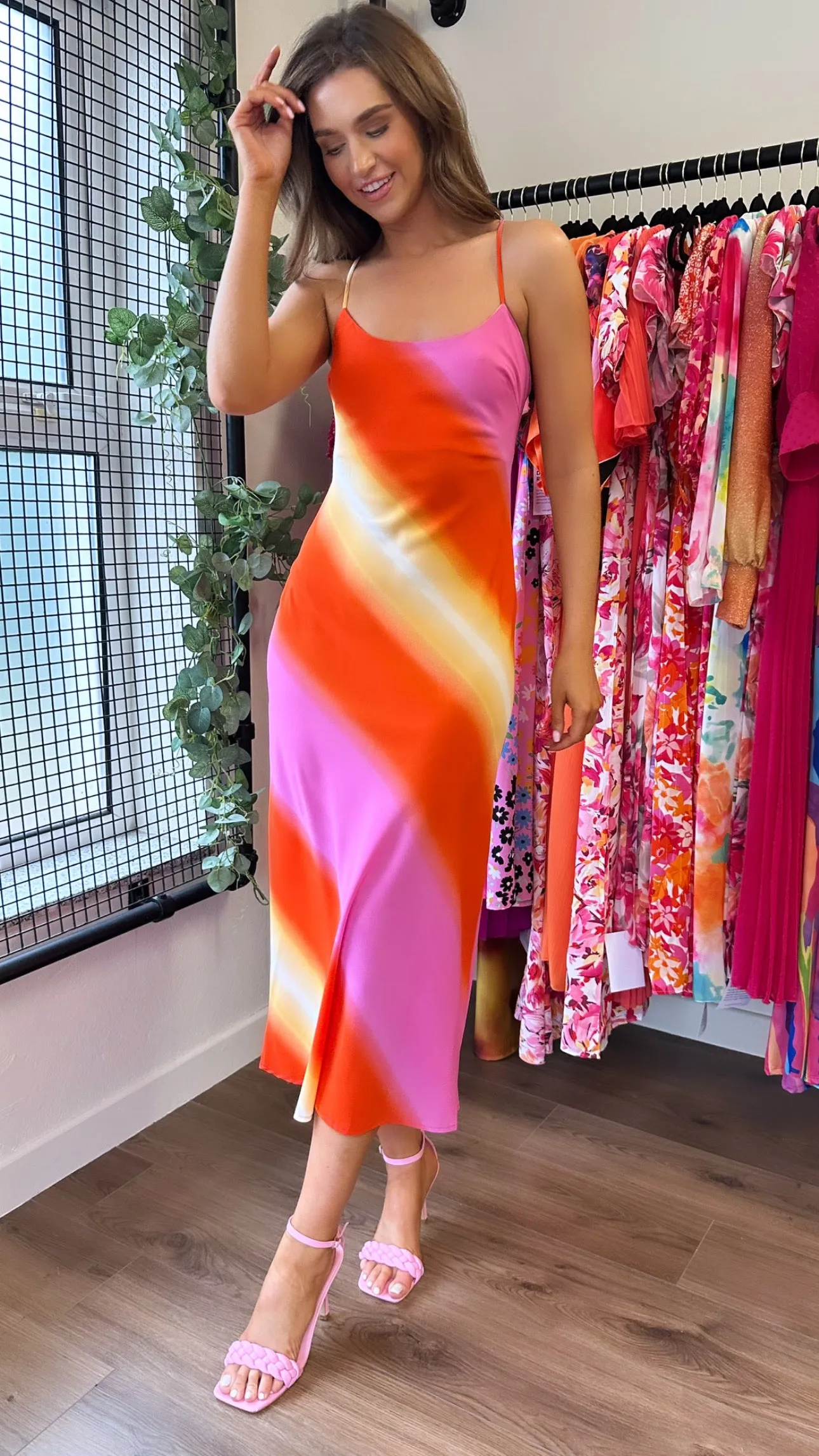 Clora Fuchsia Multicolour Striped Maxi Dress