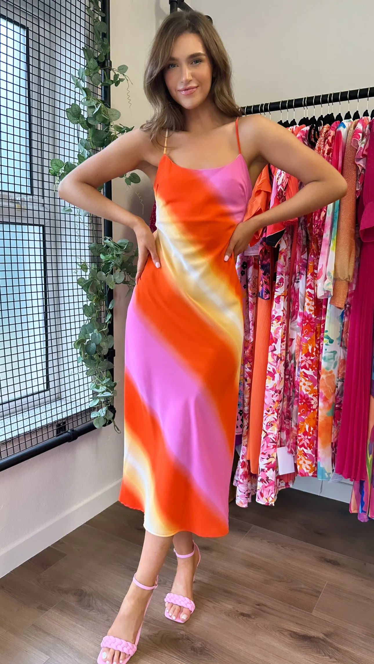Clora Fuchsia Multicolour Striped Maxi Dress