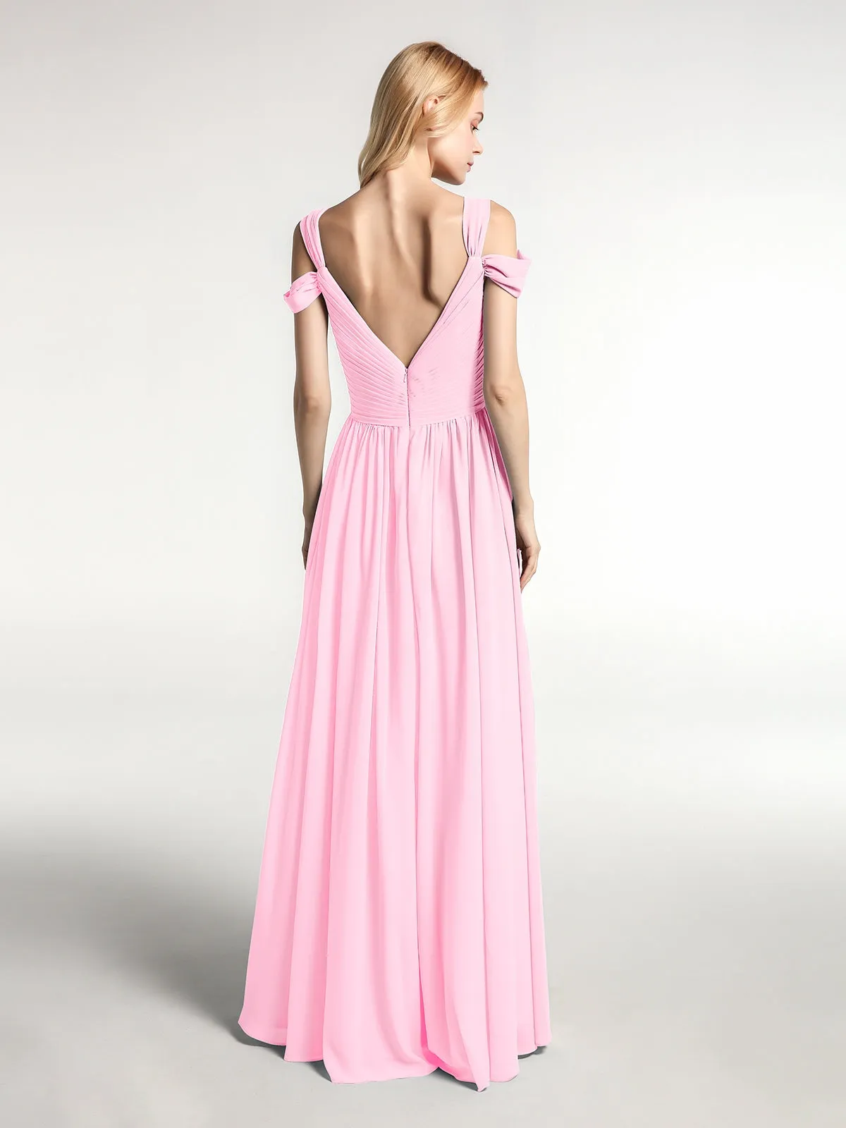 Cold Shoulder Empire Waist Max Dress with Slit Candy Pink