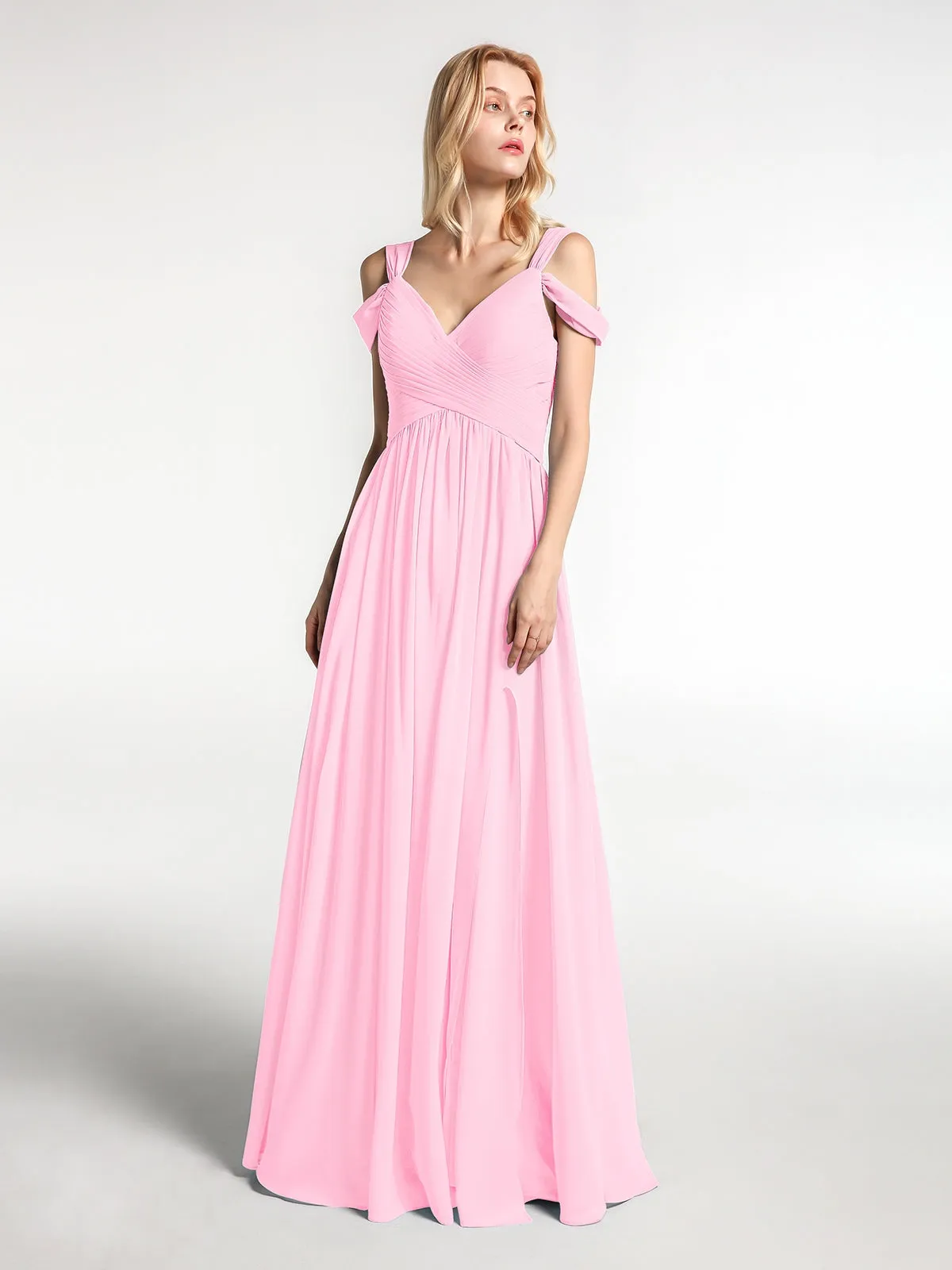 Cold Shoulder Empire Waist Max Dress with Slit Candy Pink