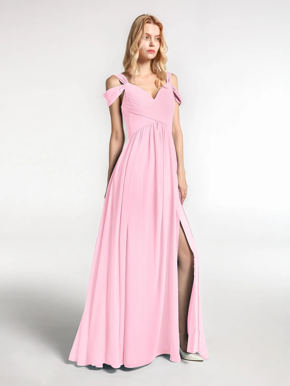 Cold Shoulder Empire Waist Max Dress with Slit Candy Pink