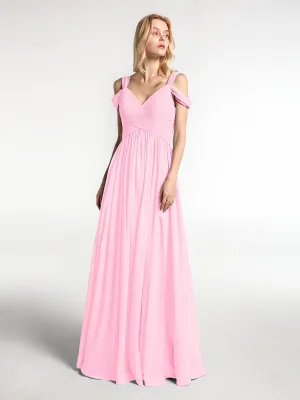 Cold Shoulder Empire Waist Max Dress with Slit Candy Pink