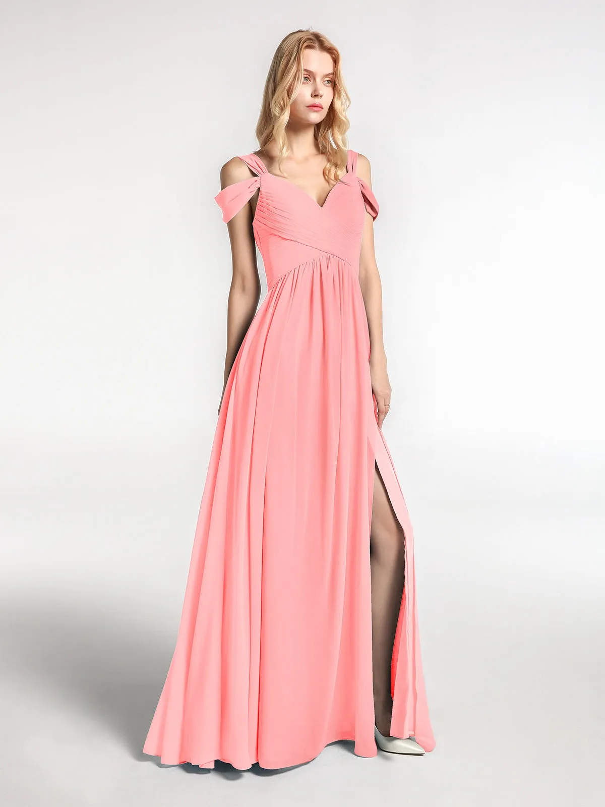 Cold Shoulder Empire Waist Max Dress with Slit Flamingo