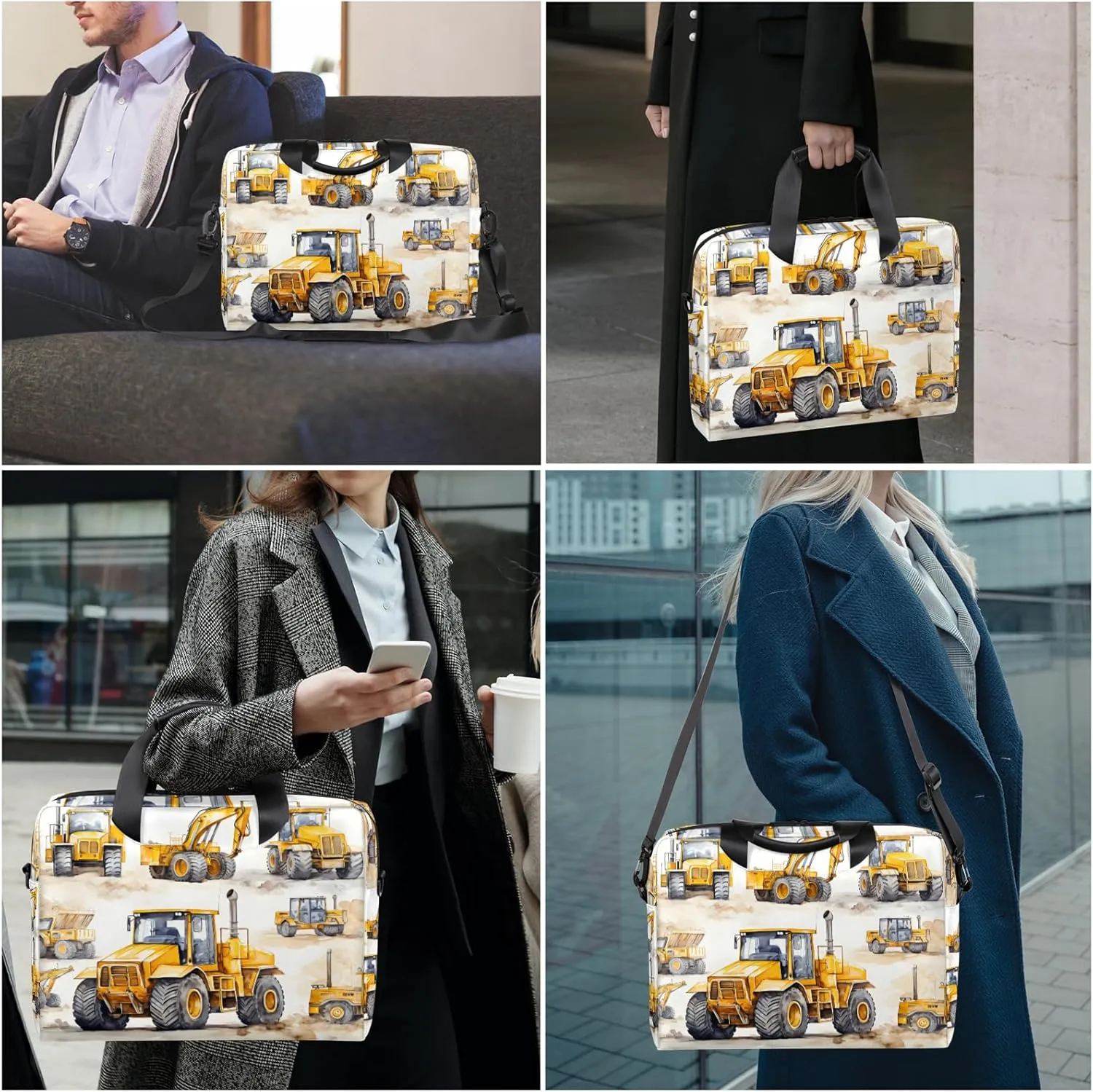 Construction Truck Excavator Laptop Bag 15.6 Inch Waterproof Laptop Sleeve Case with Shoulder Straps Computer Case Cover Slim Briefcase for Men and Women