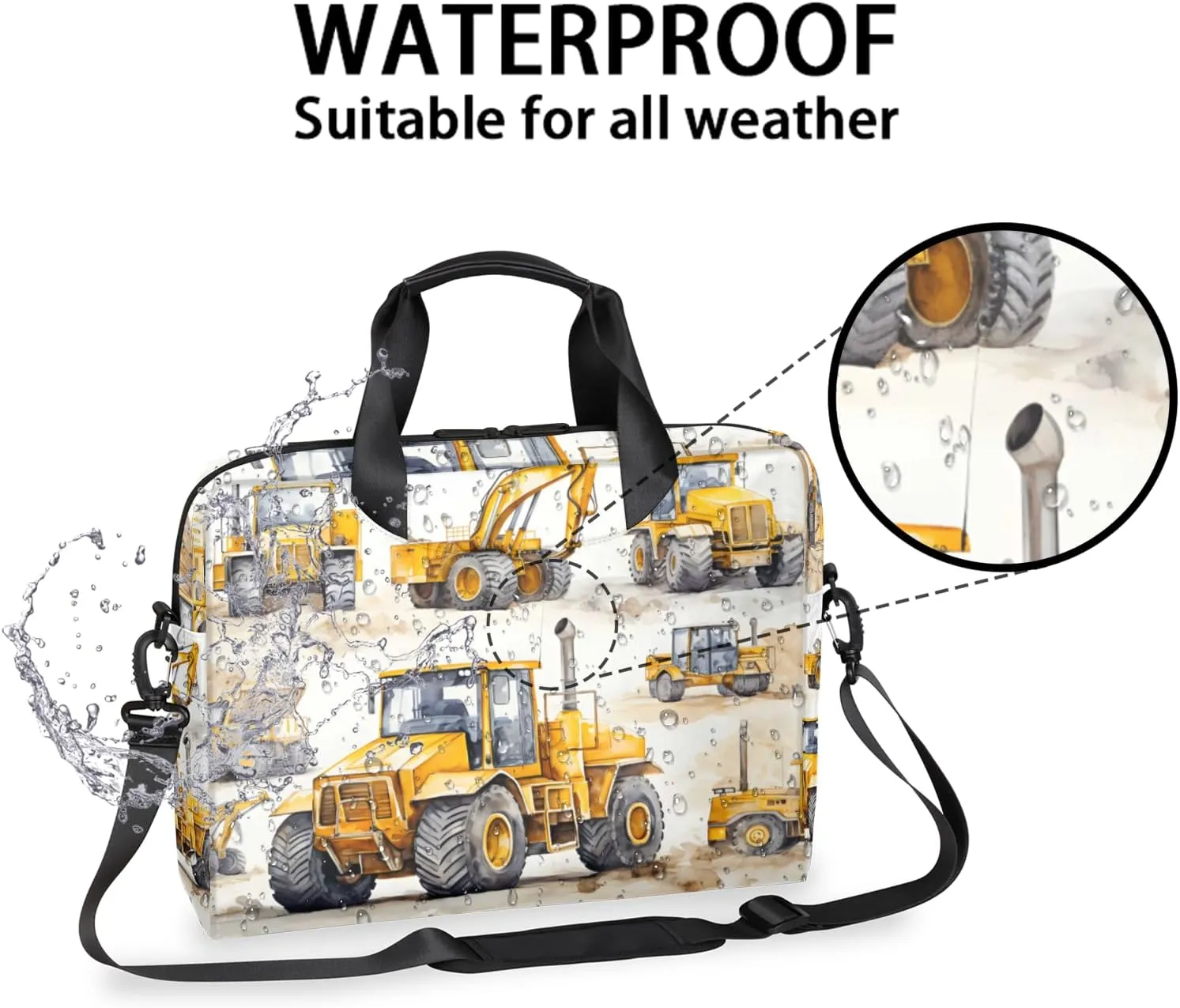 Construction Truck Excavator Laptop Bag 15.6 Inch Waterproof Laptop Sleeve Case with Shoulder Straps Computer Case Cover Slim Briefcase for Men and Women
